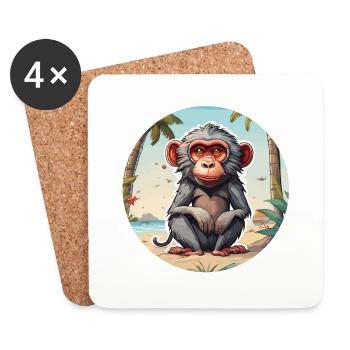 Monkey / Animal / Zoo / Babian / Wild / Comic - Coasters (set of 4) - white - Front