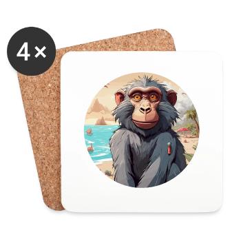 Monkey / Animal / Zoo / Babian / Wild / Comic - Coasters (set of 4) - white - Front