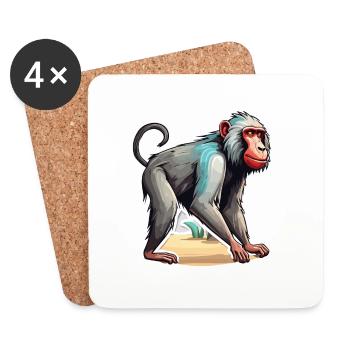 Monkey / Animal / Zoo / Babian / Wild / Comic - Coasters (set of 4) - white - Front