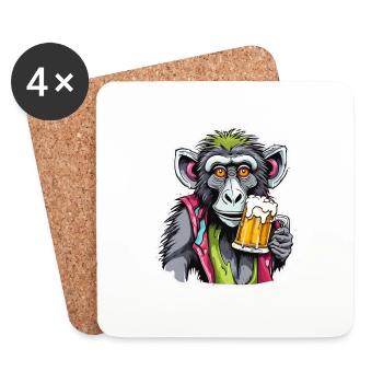 Monkey / Animal / Zoo / Babian / Wild / Comic - Coasters (set of 4) - white - Front
