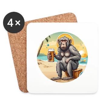 Singe / Animal / Zoo / Babian / Sauvage / Bande dessinée - Dessous de verre (lot de 4) - blanc - Devant
