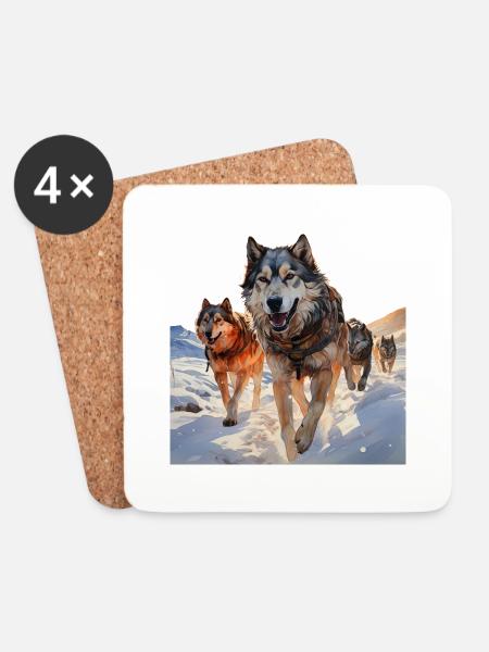 Schlittenhunderennen sind ein beliebter Sport - Untersetzer (4er-Set) - Weiß