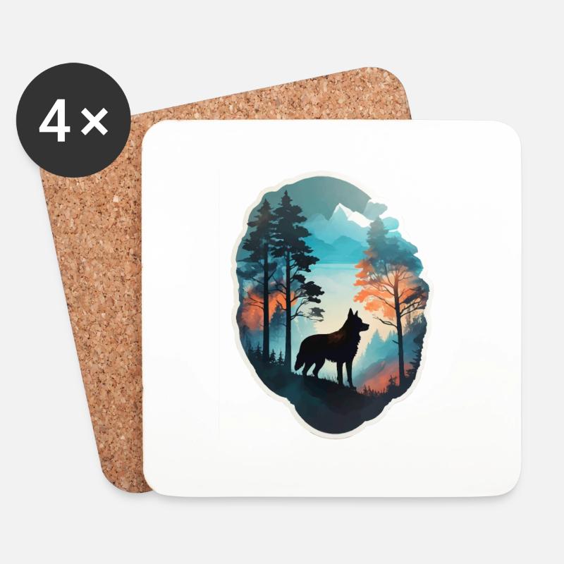 Nordischer Wolf voller Wald - Untersetzer (4er-Set) - Weiß