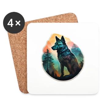 Loup nordique plein de forêt - Dessous de verre (lot de 4) - blanc - Devant