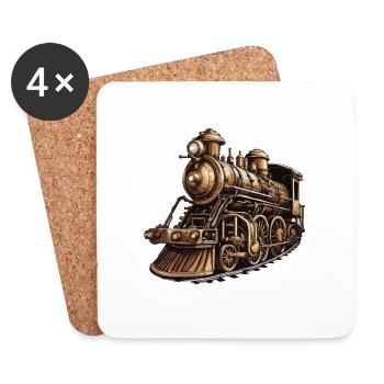 Train / Locomotive / Steam Locomotive / Railway / Lock - Coasters (set of 4) - white - Front