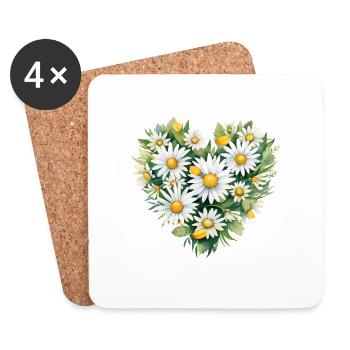 Gänseblümchen-Herz - Untersetzer (4er-Set) - Weiß - Vorne