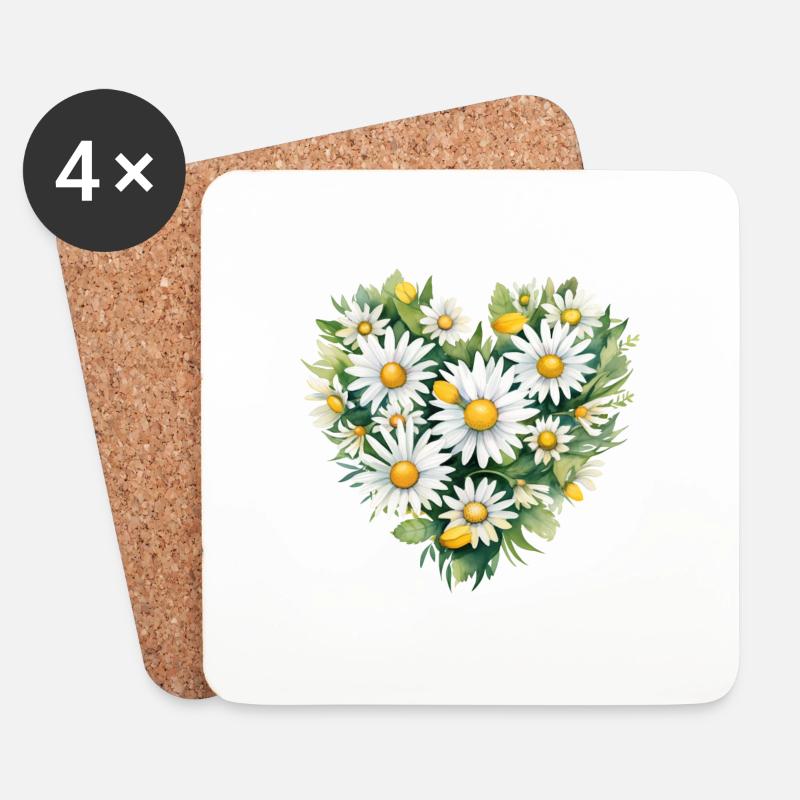 Daisy Heart - Coasters (set of 4) - white