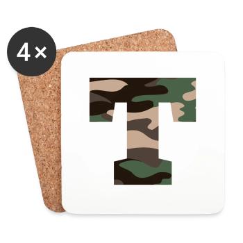 Buchstabe T Militär Tarnung - Geschenkidee - Untersetzer (4er-Set) - Weiß - Vorne