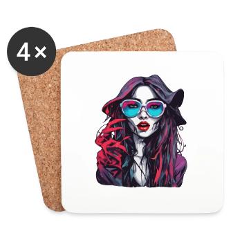 Woman / Pretty / Portrait / Colorful Hair / Model - Coasters (set of 4) - white - Front