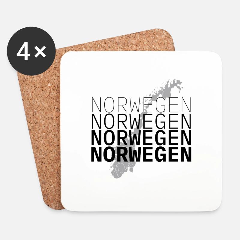 Norway four lettering with map - Coasters (set of 4) - white