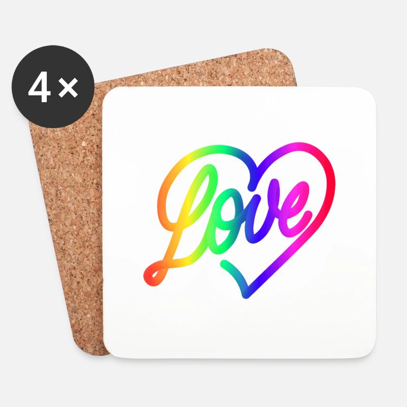 Love LOVE love Herz Regenbogen - Untersetzer (4er-Set) - Weiß