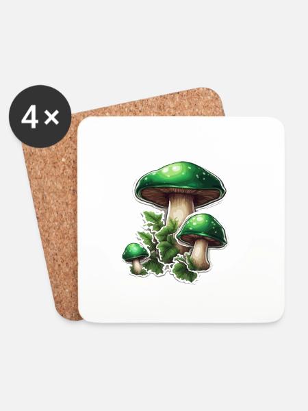 Pilz / Mushroom / Wiese / Wald / Goa / Psy - Untersetzer (4er-Set) - Weiß