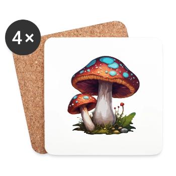 Mushroom / Mushroom / Meadow / Forest / Goa / Psy - Coasters (set of 4) - white - Front