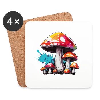 Mushroom / Mushroom / Meadow / Forest / Goa / Psy - Coasters (set of 4) - white - Front