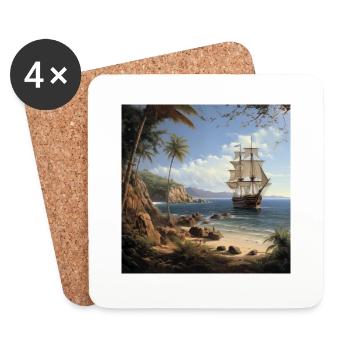 Voilier sur la côte tropicale - Dessous de verre (lot de 4) - blanc - Devant