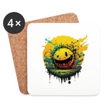 bunt und crazy , emoticon lustiges gelbes Gesicht - Untersetzer (4er-Set) - Weiß - Vorne