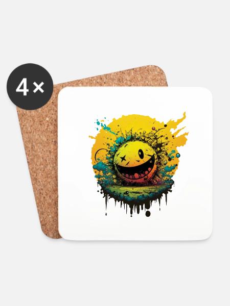 bunt und crazy , emoticon lustiges gelbes Gesicht - Untersetzer (4er-Set) - Weiß