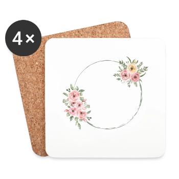 Zukünftige Braut Rosa Blumen - Passendes T-Shirt - Untersetzer (4er-Set) - Weiß - Vorne