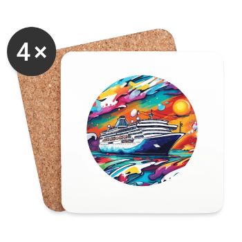 Bateau pirate / Bateau / Mer / Océan / Vagues - Dessous de verre (lot de 4) - blanc - Devant