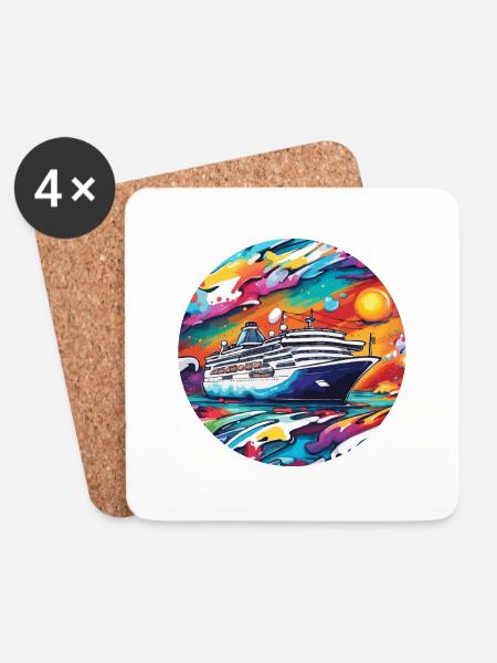 Piraten Schiff / Boot / Meer / Ocean / Wellen - Untersetzer (4er-Set) - Weiß