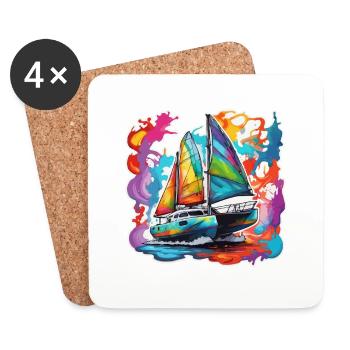 Bateau pirate / Bateau / Mer / Océan / Vagues - Dessous de verre (lot de 4) - blanc - Devant
