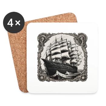 Bateau pirate / Bateau / Mer / Océan / Vagues - Dessous de verre (lot de 4) - blanc - Devant