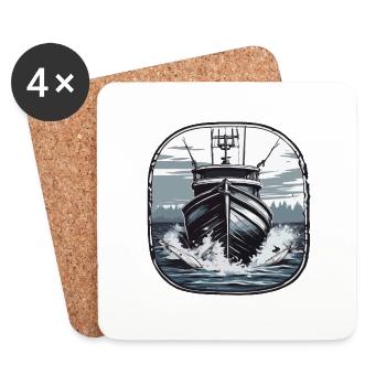 Bateau pirate / Bateau / Mer / Océan / Vagues - Dessous de verre (lot de 4) - blanc - Devant