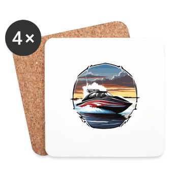 Bateau pirate / Bateau / Mer / Océan / Vagues - Dessous de verre (lot de 4) - blanc - Devant