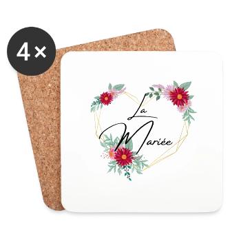 Brautherz floral - passendes T-Shirt - Untersetzer (4er-Set) - Weiß - Vorne