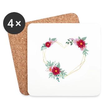 La mariée coeur floral -tshirt assorti - Dessous de verre (lot de 4) - blanc - Devant