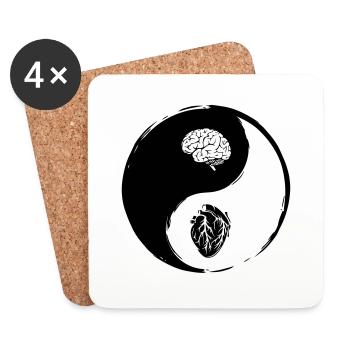 Yin Yang Herz Gehirn - Untersetzer (4er-Set) - Weiß - Vorne