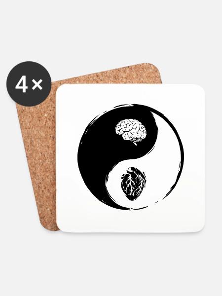 Yin Yang Herz Gehirn - Untersetzer (4er-Set) - Weiß