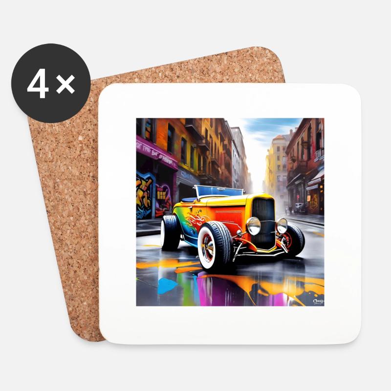 Hotrod V8 - Untersetzer (4er-Set) - Weiß