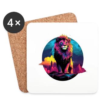 Lion pop art - Dessous de verre (lot de 4) - blanc - Devant