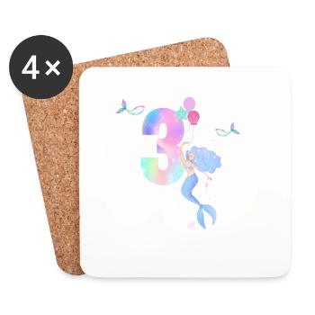 3e anniversaire sirène - Dessous de verre (lot de 4) - blanc - Devant