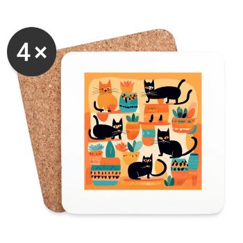 Boho Cats Abstract Plants 2 - Coasters (set of 4) - white - Front