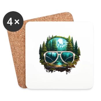 Sonnenbrille / Reflektion / Wald / Spiegelung - Untersetzer (4er-Set) - Weiß - Vorne
