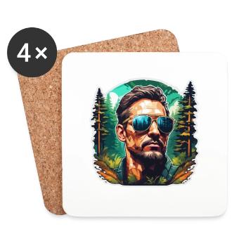 Sonnenbrille / Mann / Wald / Porträt / Kerl - Untersetzer (4er-Set) - Weiß - Vorne