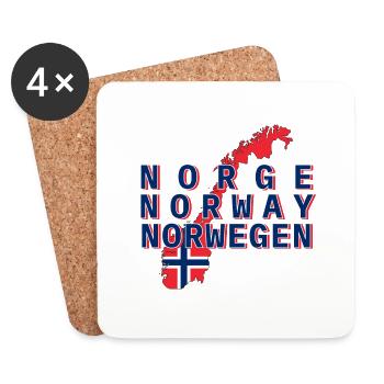 Norwegen 3 Schriftzüge mit Karte 1 - Untersetzer (4er-Set) - Weiß - Vorne