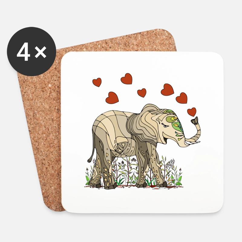 Elefant - Untersetzer (4er-Set) - Weiß