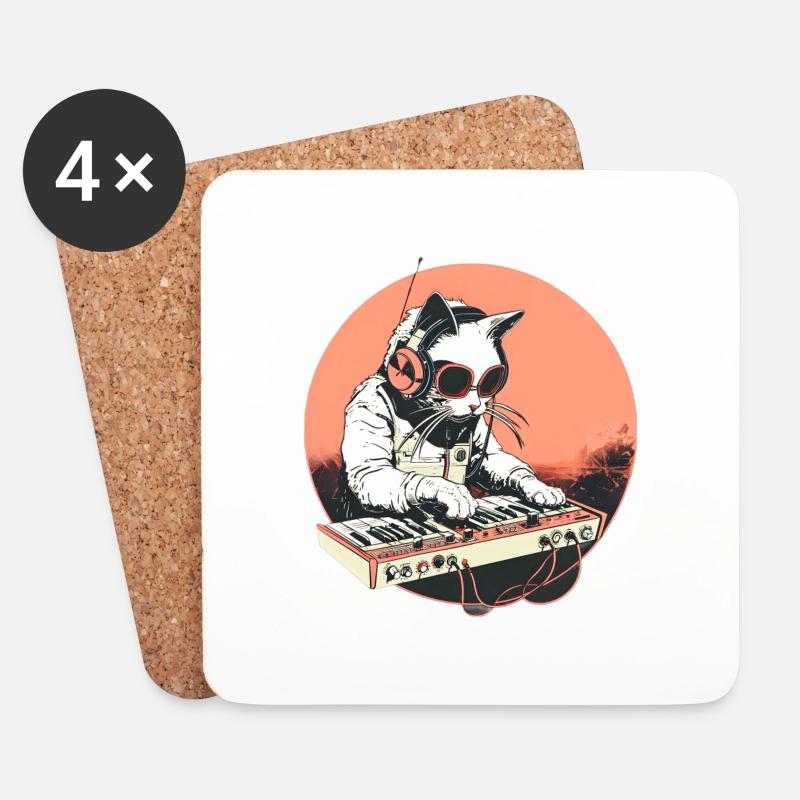Synth Katze Vintage 2 - Untersetzer (4er-Set) - Weiß
