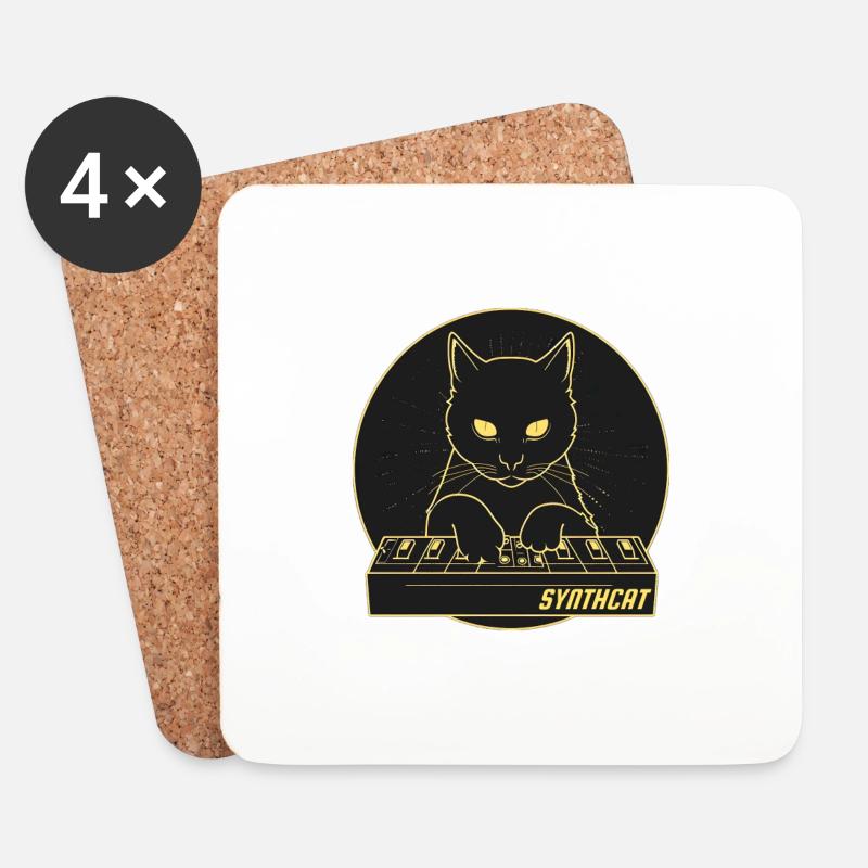 Schwarze Synth-Katze - Untersetzer (4er-Set) - Weiß