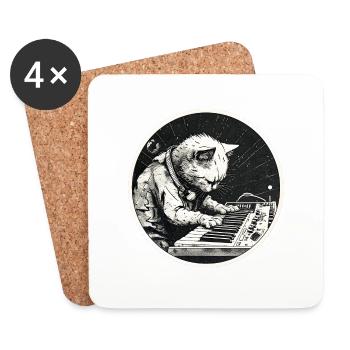 Space Synth Katze - Untersetzer (4er-Set) - Weiß - Vorne