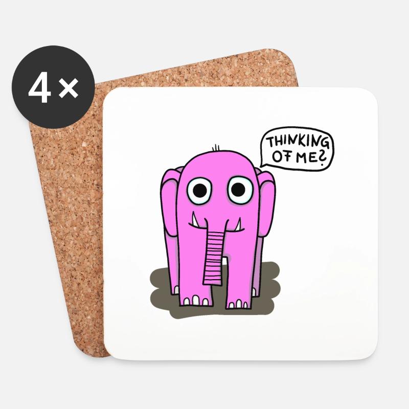 Pink Elephant - Coasters (set of 4) - white
