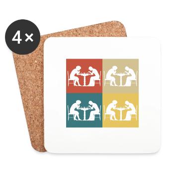 Jeux d'échec vintage rétro - Dessous de verre (lot de 4) - blanc - Devant