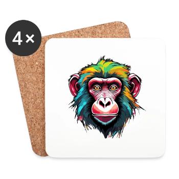 Monkey / Animal / Zoo / Babian / Wild / Comic - Coasters (set of 4) - white - Front