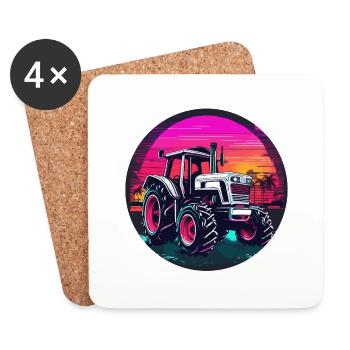 Tracteur / Agriculture / Agriculteur / Travail des champs - Dessous de verre (lot de 4) - blanc - Devant