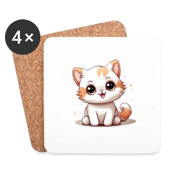 Cat Logo Cute Cat - Coasters (set of 4) - white - Front