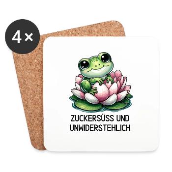 Grenouille « sucrée et irrésistible » avec le dicton - Dessous de verre (lot de 4) - blanc - Devant