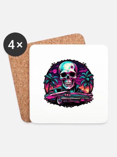 Skull / Totenkopf / Skelett / Gothic / Tattoo - Untersetzer (4er-Set) - Weiß